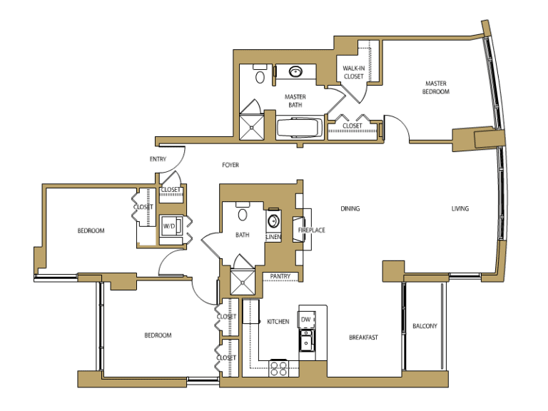 A detailed floor plan of an apartment showcasing rooms and their layout.