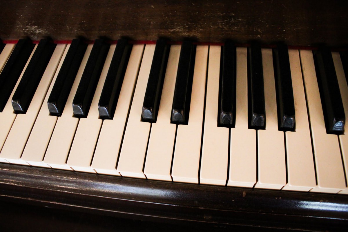 Close-up of piano keys showing black and white patterns.