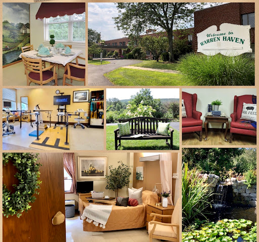 A glimpse into a welcoming community space with comfortable interiors, lush gardens, and areas for recreation.