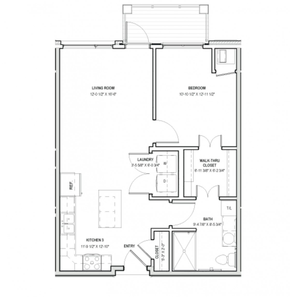 This image shows a floor plan of an apartment, detailing the placement of rooms and overall layout.
