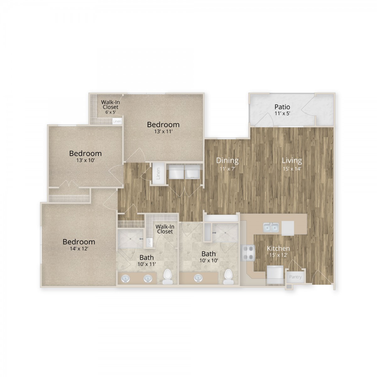 A detailed floor plan showcasing the layout of an apartment with labeled rooms.