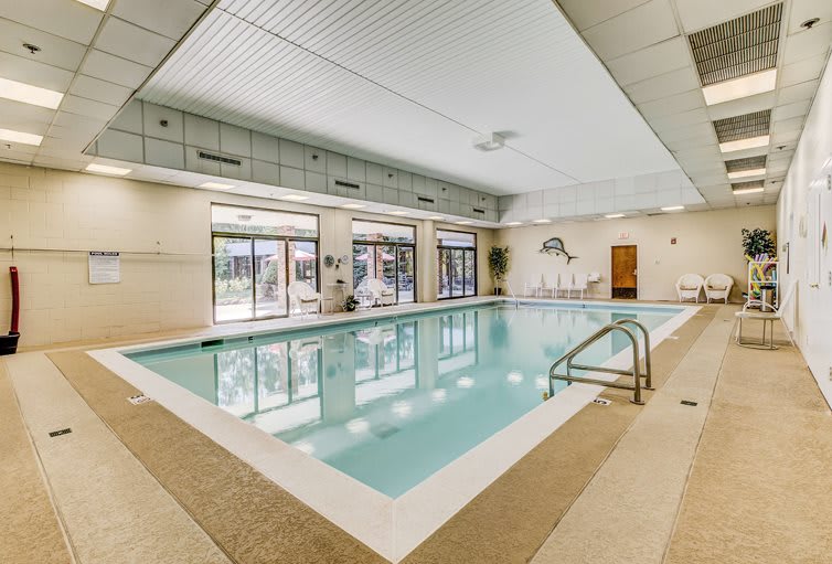 An indoor swimming pool in a recreational facility.