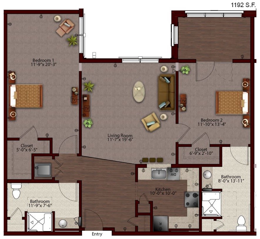 A detailed floor plan of an apartment showcasing various rooms and their arrangement.