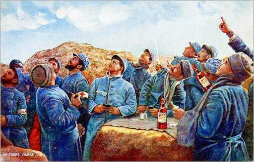 A group of soldiers celebrating together, gazing upwards in a moment of joy and camaraderie.