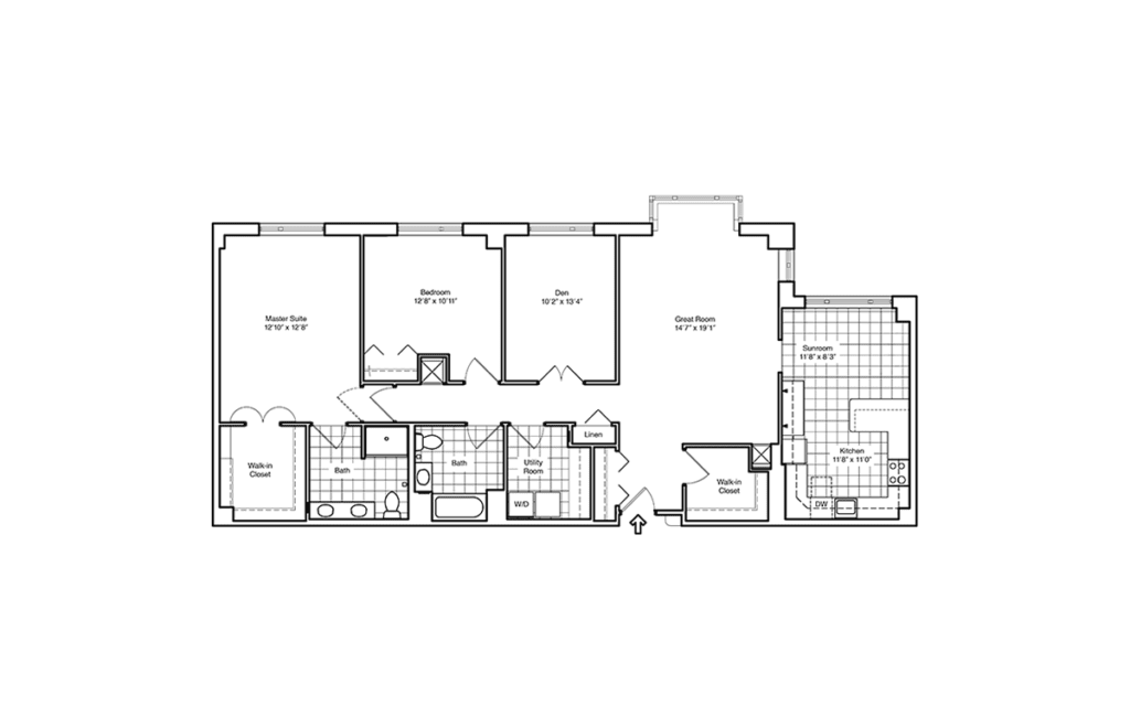 A detailed architectural floor plan showing the layout of various rooms.