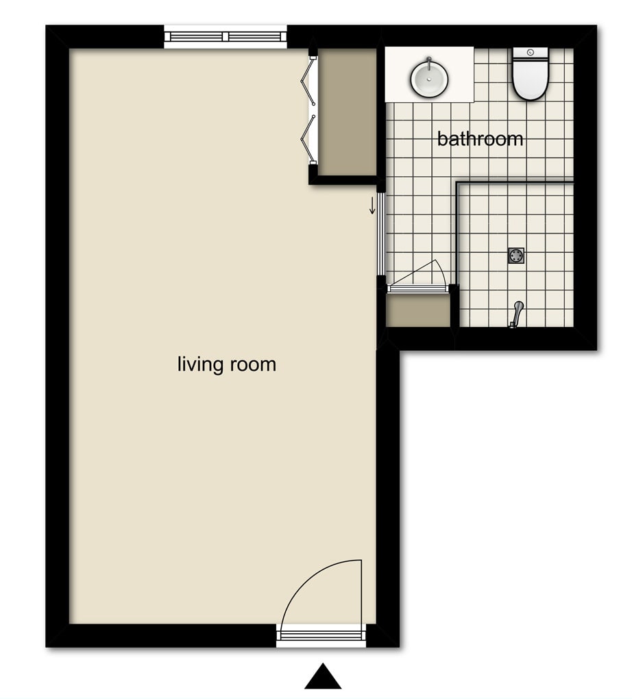 Simple floor plan of a living space with a bathroom.