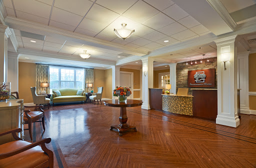 A welcoming lobby with comfortable seating and a reception desk.