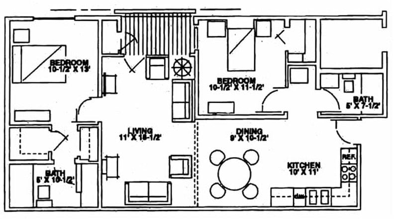 Blueprint of a residential apartment layout.