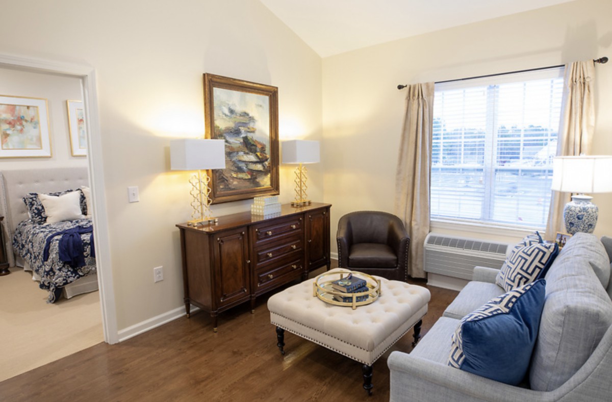 A cozy living room with elegant furniture and stylish decor.