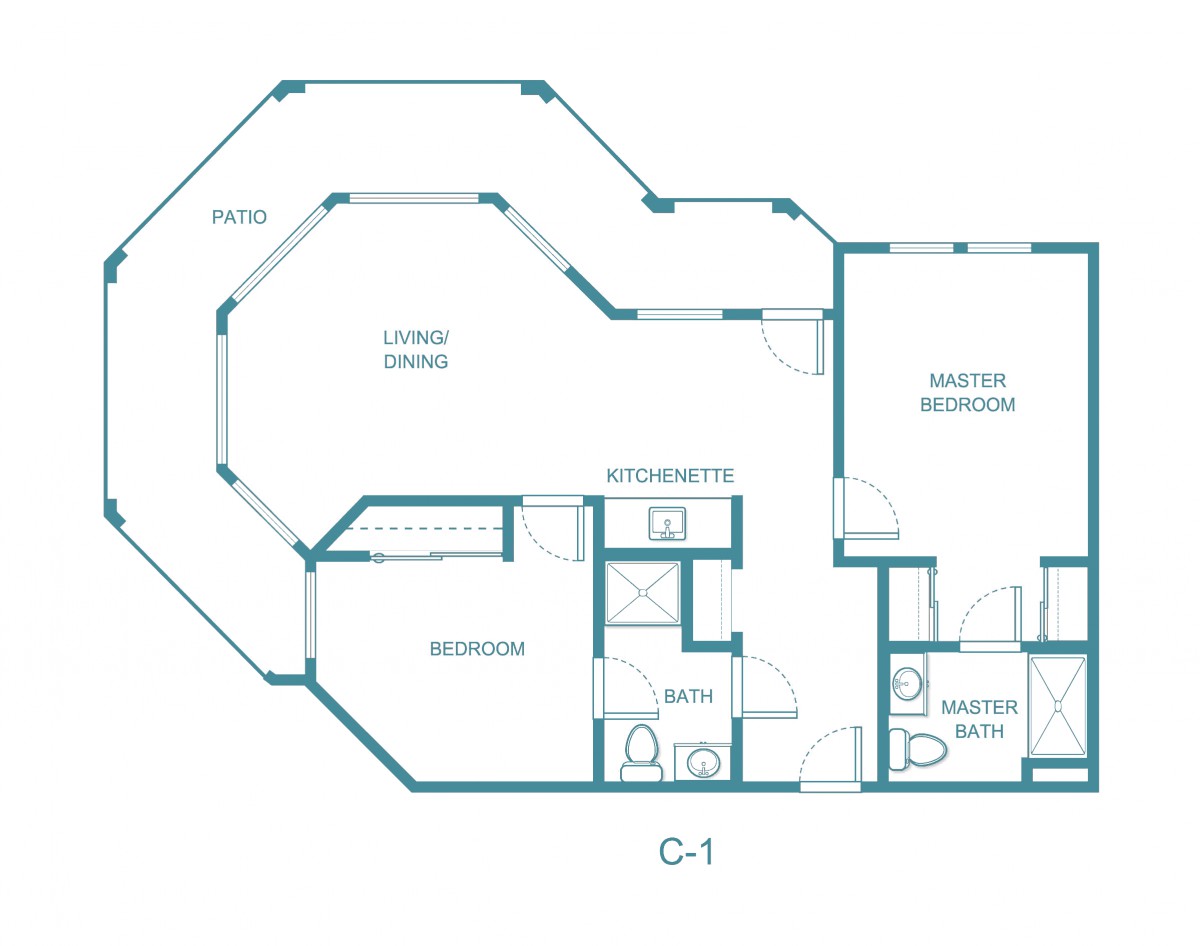 A detailed floor plan of an apartment, showcasing the arrangement of rooms and living spaces.