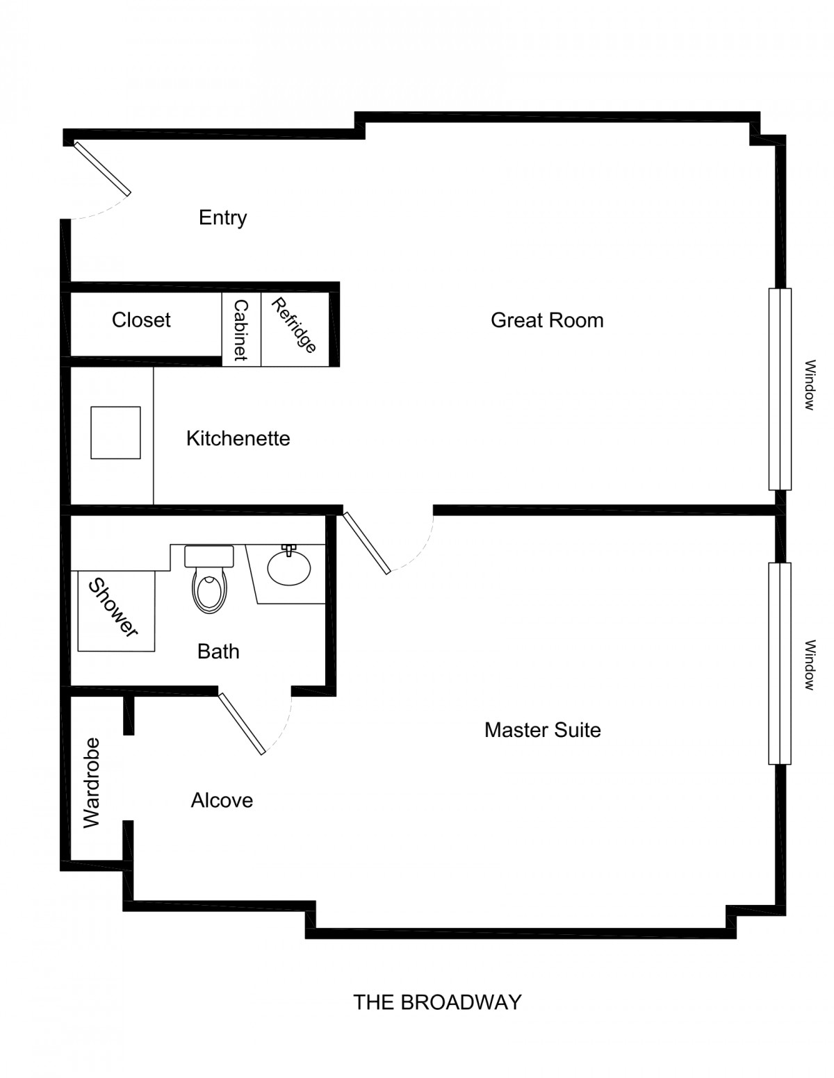 A simple floor plan layout for a one-bedroom apartment.