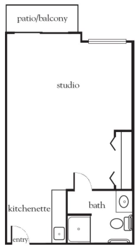 Simple floor plan of a studio apartment.