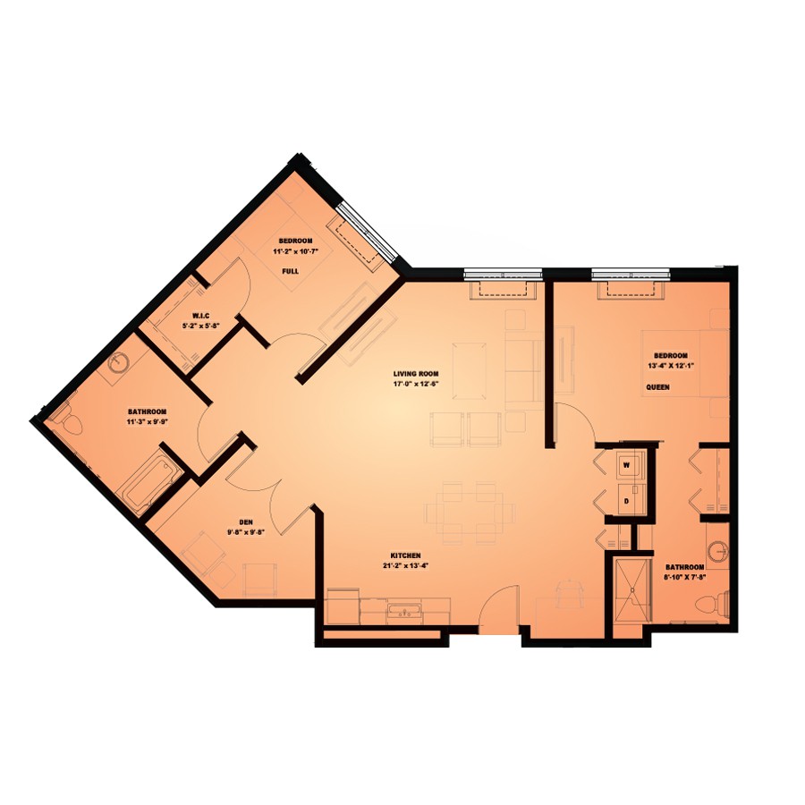 A detailed floor plan of a residential space with multiple rooms.