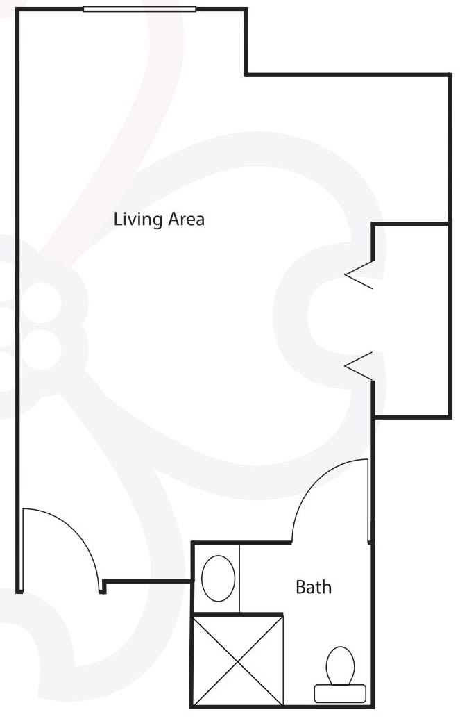 Simple floor plan featuring a living area and bathroom.