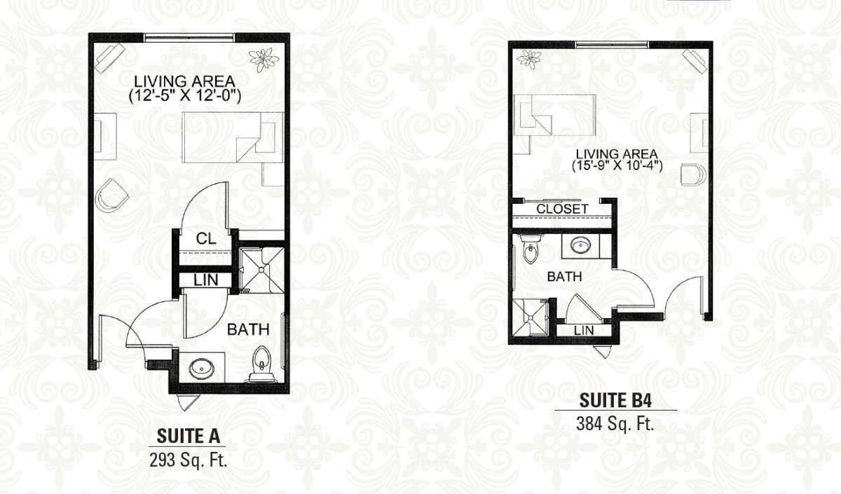 Floor plans for Suite A and Suite B4 with respective square footage.