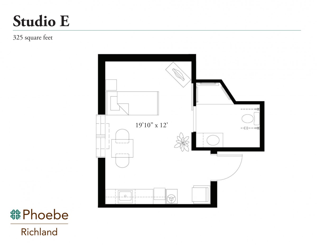 Floor plan of Studio E featuring a compact living space layout.