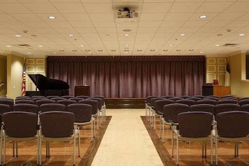 An empty auditorium setup for a presentation or performance.