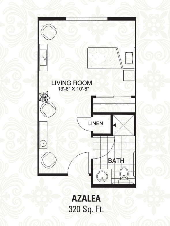 Floor plan of a studio apartment featuring a living room and bathroom.