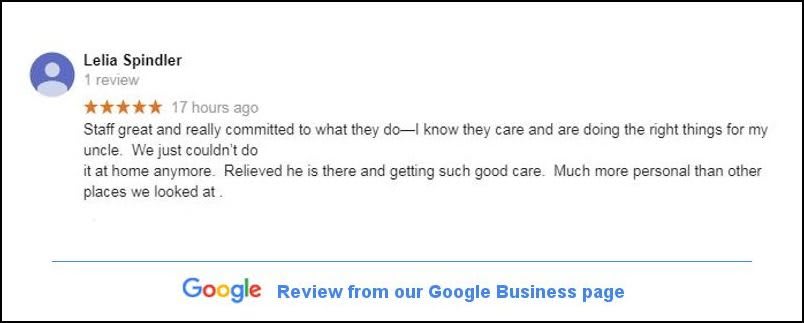 A positive customer review from a Google Business page.