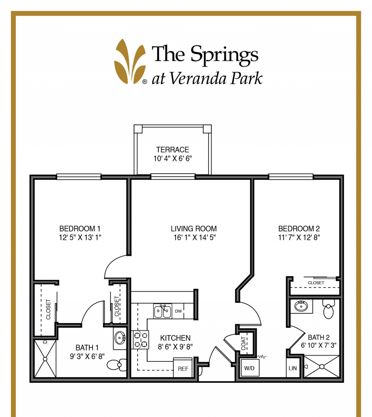 A floor plan for a two-bedroom apartment at The Springs at Veranda Park.