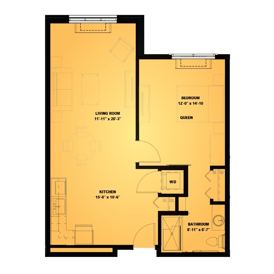 A floor plan depicting the layout of an apartment with labeled rooms.
