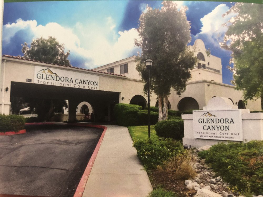 Entrance to Glendora Canyon Retirement Community with signage and landscaping.