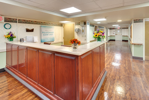 A welcoming reception area with a polished wooden counter and floral arrangements, designed to create a positive first impression.