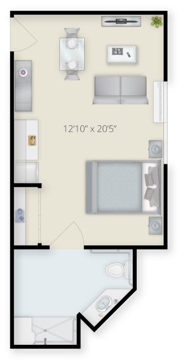 A minimalist floor plan showcasing a bedroom and adjacent spaces.