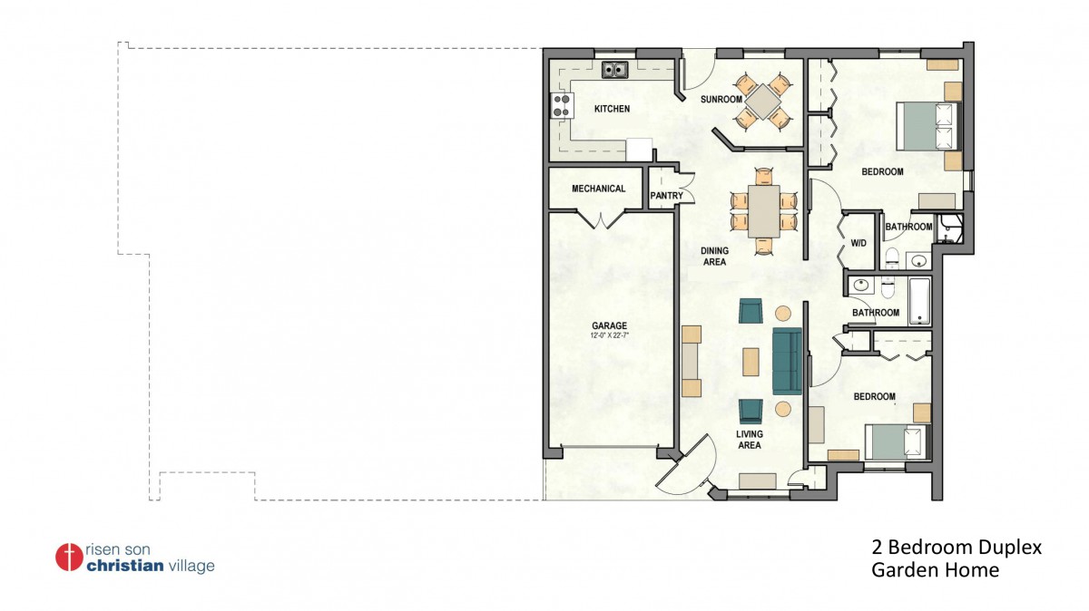 A detailed floor plan of a residential space, showcasing the layout of various rooms including living and dining areas.