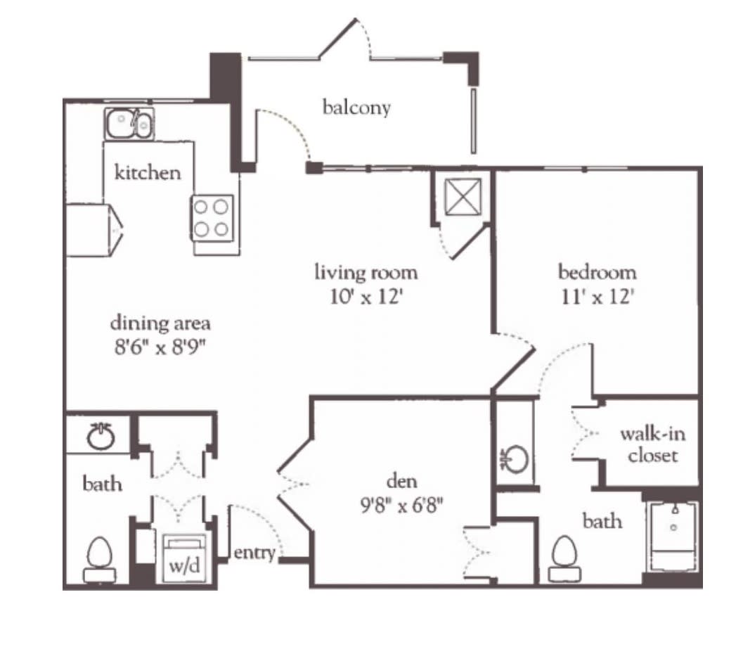 This image depicts a floor plan of an apartment with labeled rooms and dimensions.