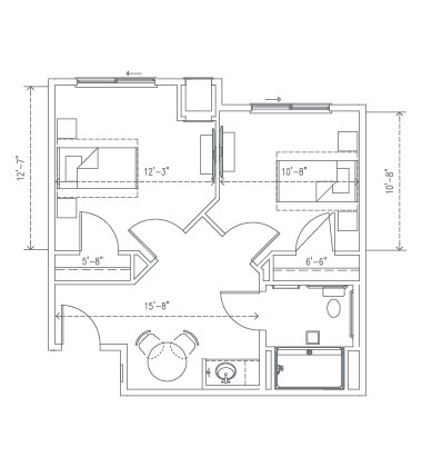 A detailed floor plan depicting the layout of a two-bedroom apartment.