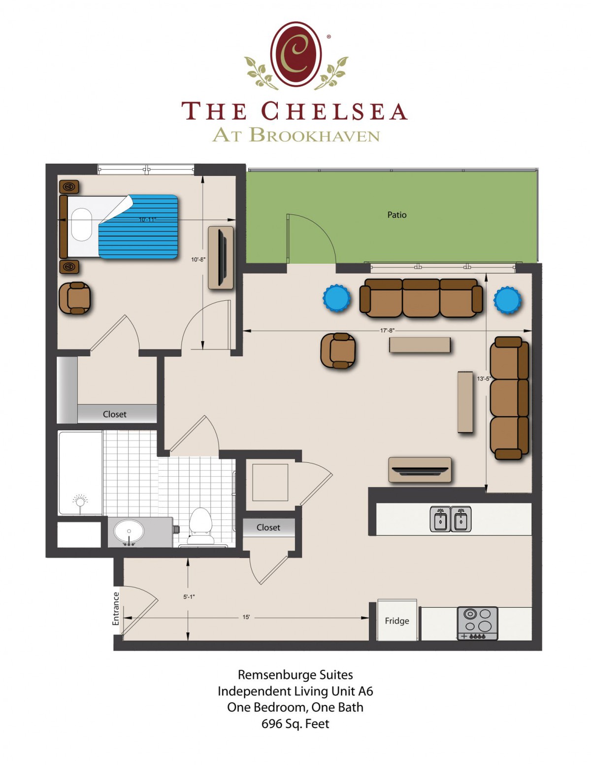 The Chelsea floor plan showing a one-bedroom apartment layout.