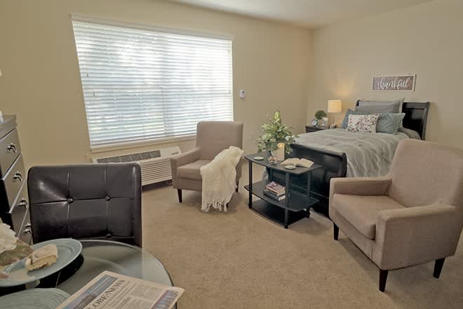 Cozy bedroom with elegant furniture and soft lighting.