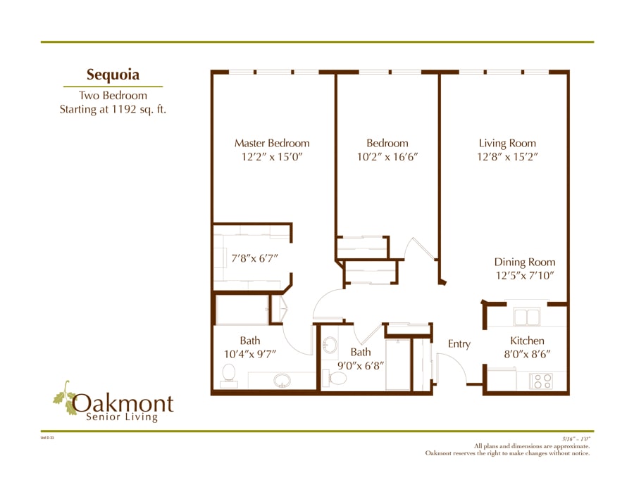 Floor plan of a two-bedroom apartment layout.