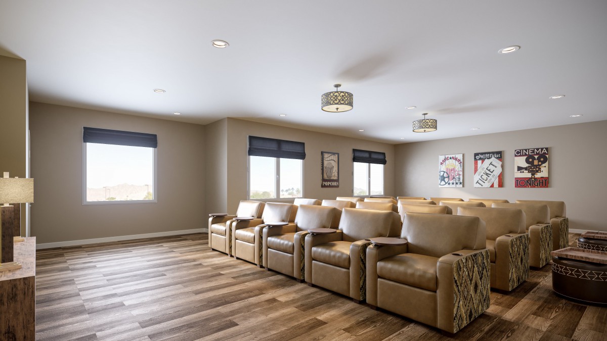 A modern home theater room with comfortable, luxury seating.