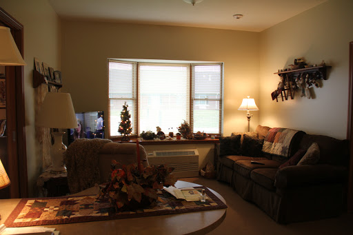 A cozy living room with a comfortable sofa, decorative items, and natural light streaming in from the window.