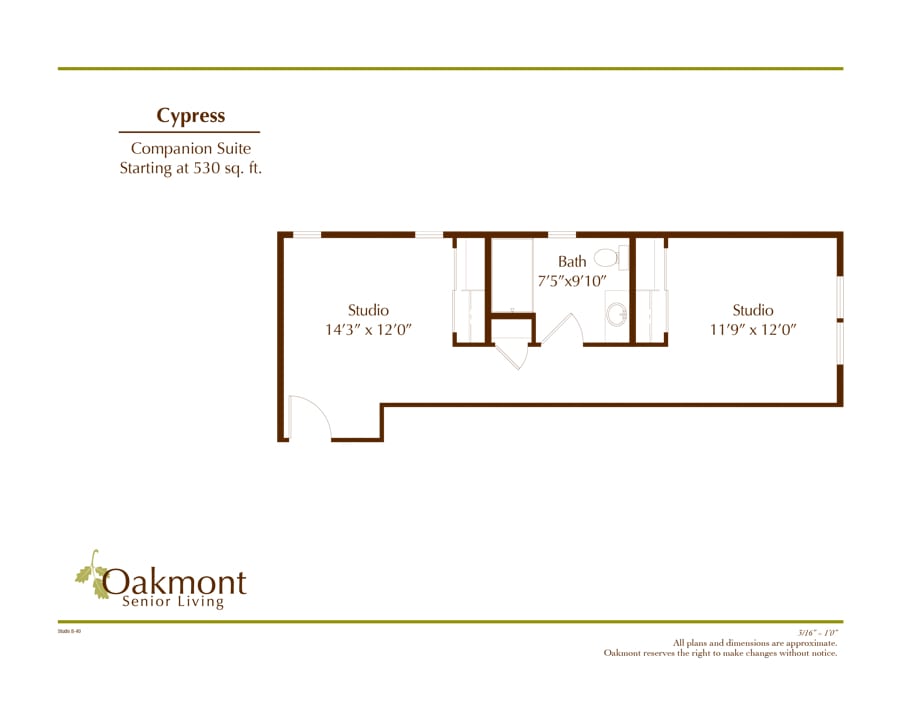 Floor plan of a Cypress companion suite with dimensions.