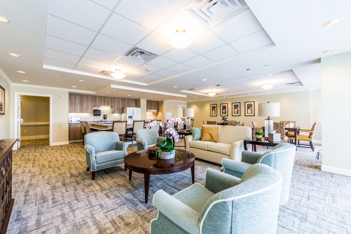 A bright and spacious lounge area with comfortable seating and elegant decor.