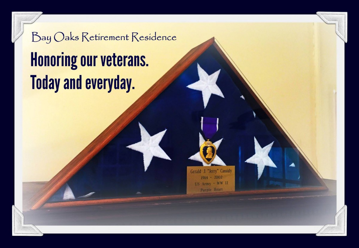 A tribute to veterans featuring a folded flag and medal.