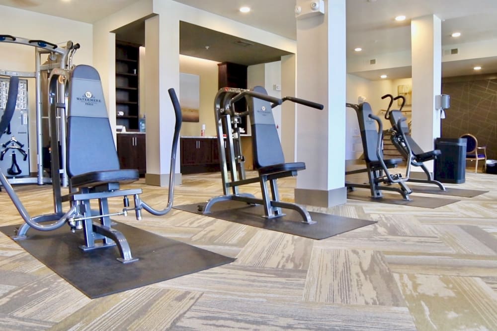 Modern gym with various exercise machines ready for use.