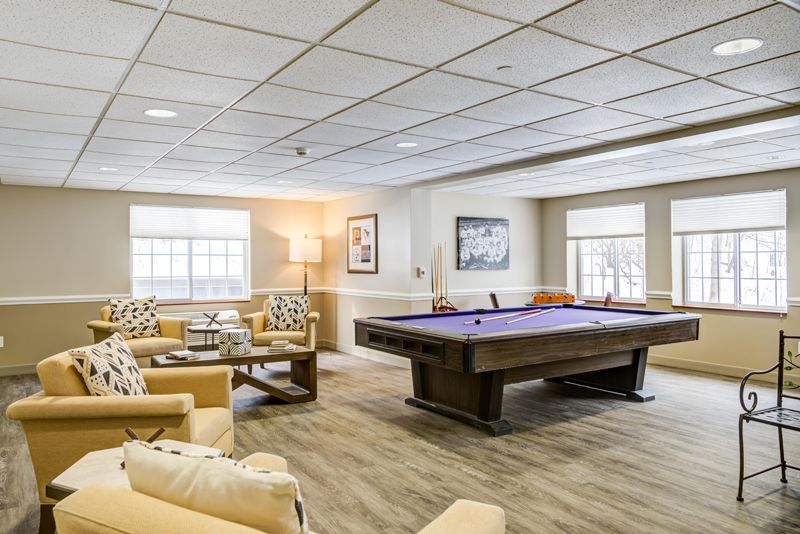 A well-appointed recreation room featuring a pool table and comfortable seating.
