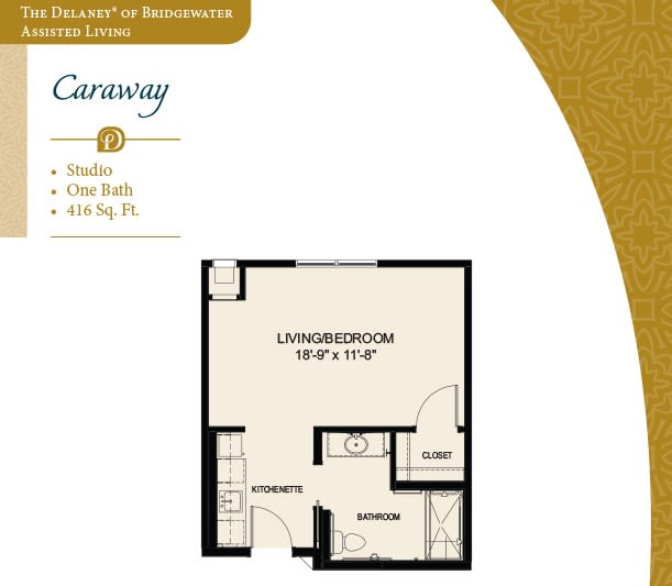 A floor plan of a studio apartment named 'Causeway', featuring a living room and basic amenities.
