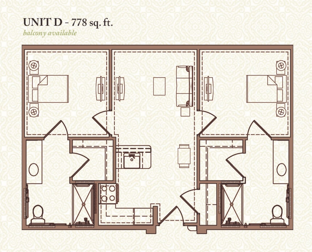 Floor plan of Unit D, measuring 778 square feet.