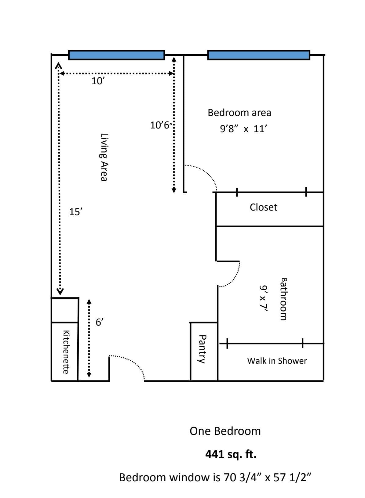 Floor plan layout of a bedroom with dimensions and closet space.