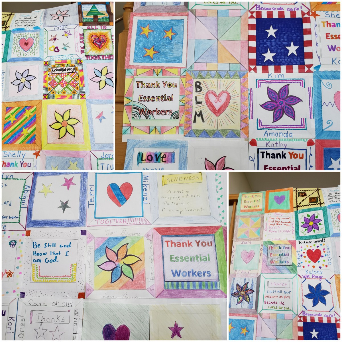 A collection of handmade thank you cards with colorful designs and appreciation messages.