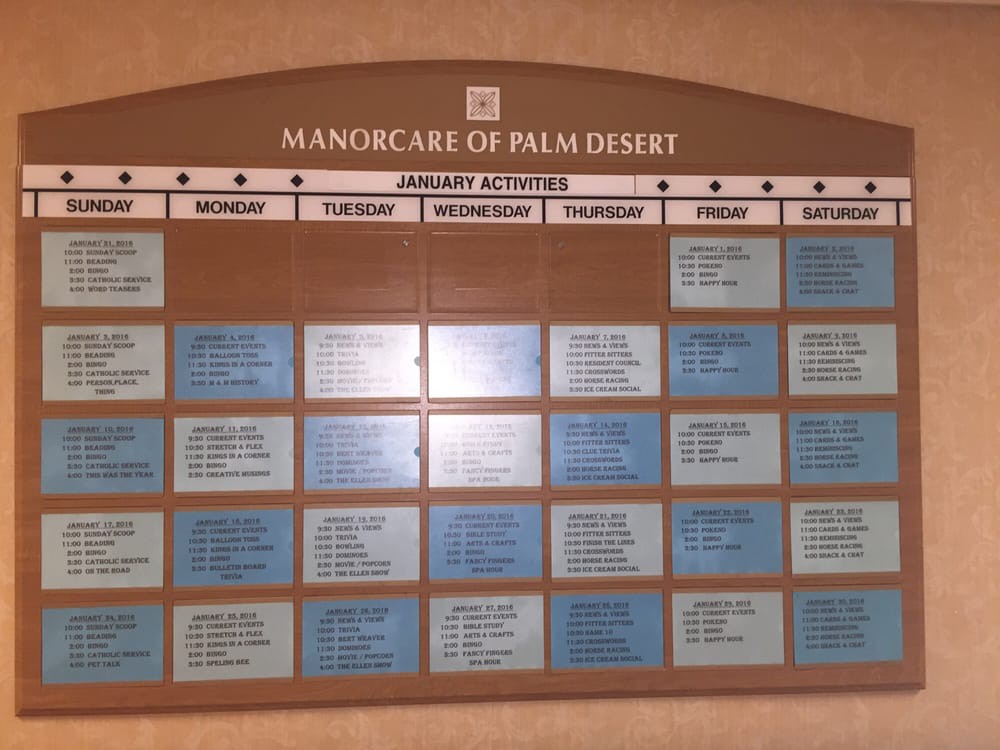 Weekly activity schedule at ManorCare of Palm Desert.