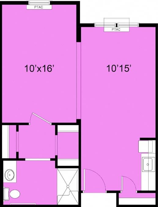 A floor plan showing two rooms with their dimensions: one is 10x16 feet and the other is 10x15 feet.