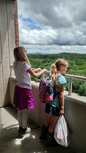Two children enjoying a scenic view from a balcony.