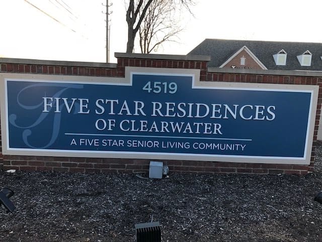 Sign for Five Star Residences of Clearwater, a senior living community.