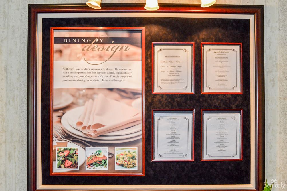 Restaurant menu display with various dining options and elegant design.